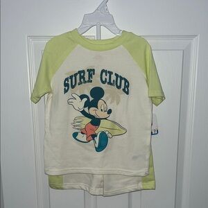 NEW Disney Mickey Mouse Surf Club Tee Cream and Green Short Sleeve